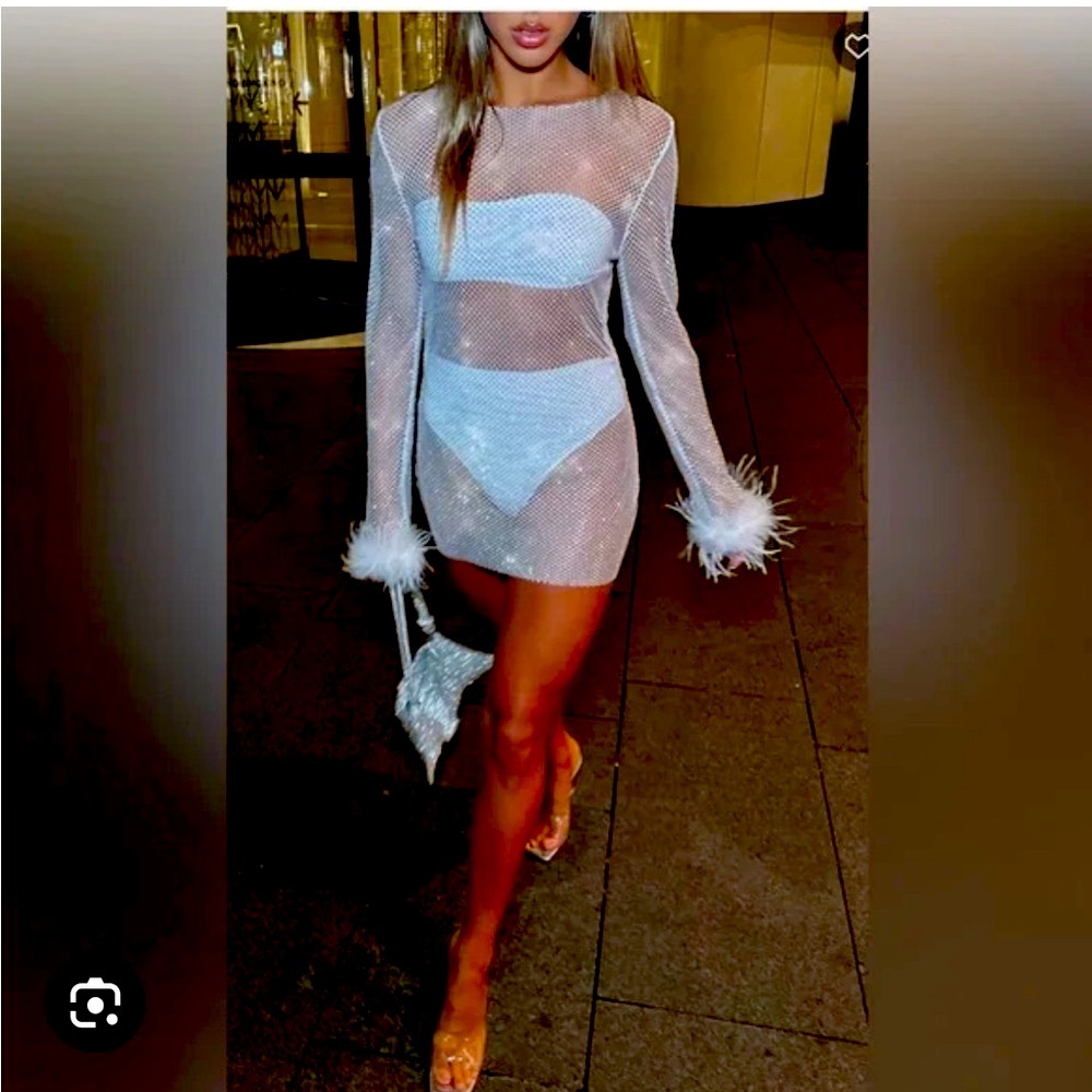 Disco Inferno Long Sleeve Mini Dress White
